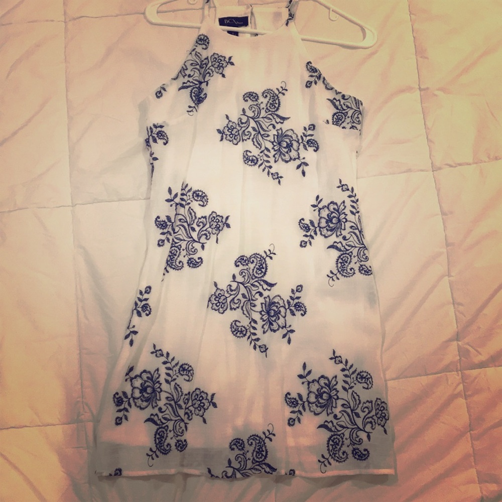High neck white embroidered dress